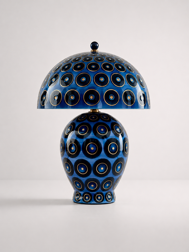 Blue Navy & Gold Circles Lamp Base With Metal Shade